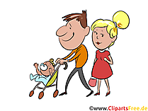 Spazieren gehen, junge Familie Clipart, Illustration, Bild