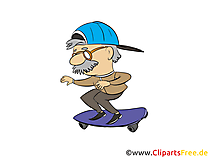 Sportlicher Opa fährt Skateboard Cartoon, Clipart, Bild, Illustration