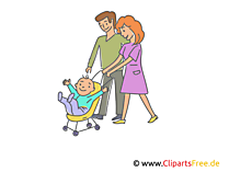 Vater und Mutter mit Kinderwagen Bild, Illustration, Clipart