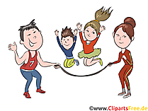 Vater und Mutter spielen mit Kindern, Springen Clipart, Illustration, Bild