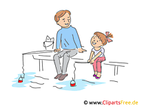 Vater und Tochter beim Angeln Clipart, Illustration, Bild
