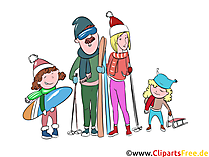 Winterurlaub, Familienurlaub Clipart, Illustration, Bild