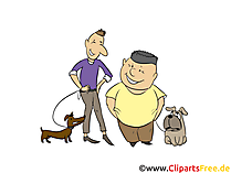 Zwei Männer spazieren mit ihren Hunden im Park Clipart, Illustration, Bild