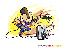 Rockmusiker spielt Gitarre auf der Bühne Clipart, Comic, Bild, Illustration