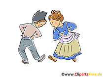 Tanzen in Trachten Cartoon, Clipart, Bild, Illustration