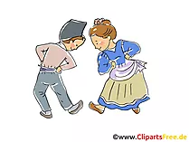 Tanzen in Trachten Cartoon, Clipart, Bild, Illustration