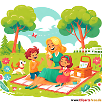 Illustratsioon pargis piknikku pidav pere