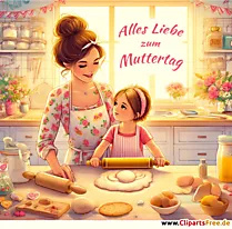 Mamma un meita cepas virtuves bildē Mātes dienai