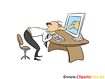 Büroangestellter arbeitet am PC Cartoon, Clipart, Bild, Illustration
