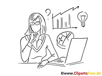 Elegante Frau im Büro - Cliparts schwarz-weiss