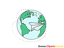 Erdkugel und Papierflugzeug Clipart, Grafik, Bild