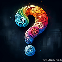 Fragezeichen in bunten Farben auf dem schwarzen Hintergrund