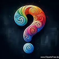 Question marks in colorful colors on the black background