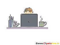 Junger Mann arbeitet am Notebook Cartoon, Clipart, Bild, Illustration