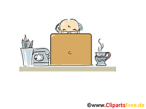 Opa surft im Internet am Laptop Cartoon, Clipart, Bild, Illustration