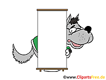 Wolf mit leerem Schild zum Beschriften Clipart, Bild, Cartoon