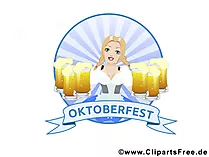 Devuška s bokalama piva na karti Oktoberfesta, kliparti