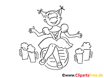 Mädchen auf Oktoberfest Bild, Illustration, Clipart, Grafik schwarz-weiss