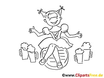 Girl on Oktoberfest picture, illustration, clipart, graphic black and white