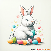 Clipart Osterhase mit vielen Ostereiern