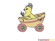 Clipart Ostern lustig - Küken im Wagen