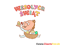 Baby mit Ostergeschenken - Glückwunschkarte auf Polnisch