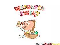 Baby mit Ostergeschenken - Glückwunschkarte auf Polnisch
