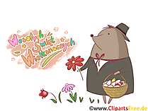 Maulwurf mit vollem Körbchen mit Osterneiern - Grußkarte auf Polnisch