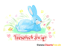 Ostergruß mit Osterhase auf Polnisch Clipart, Bild, Illustration