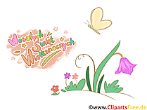 Schneeglöckchen und Schmetterling - Glückwunschkarte auf Polnisch