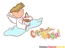 Engel auf Wolke Osterkarte auf Russisch, Clipart, Illustration