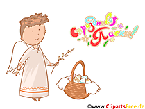 Engel Grußkarte zu Ostern auf Russisch Clipart, Illustration, Bild