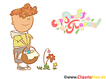 Junge mit Eierkörbchen Osterkarte auf Russisch, Clipart, Illustration