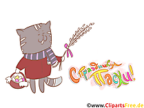 Katze mit Weide Clipart - Glückwünsche zu Ostern auf Russisch