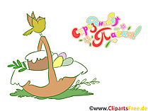 Korb mit Osterkuchen und Ostereiern Clipart, Illustration, Bild