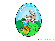 Grußkarte zu Ostern mit Ei und Kaninchen