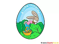 Grußkarte zu Ostern mit Ei und Kaninchen