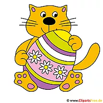 Clipart chat avec oeuf de Pâques