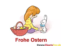 Mädchen und Osterhase - Grusskarte, Clipart, Illustration, Bild