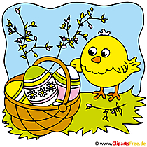Easter basket with easter eggs clipart