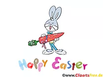Ostern Bilder lustig - Osterhase mit Möhre lächelt