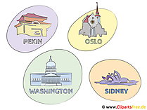 Peking, Olso, Washington, Sindey Cliparts