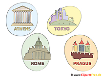 Prag, Athen, Tokyo, Rom Cliparts