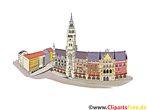 München Marienplatz - Illustrationen mit Sehenwürdigkeiten