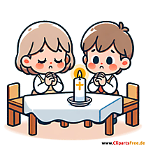 Kinder sitzen auf Knie und betten - Clipart für Buß- und Bettag