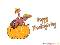 Turkey Sitting on Pumpkin Clipart for Thanksgiving Day