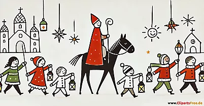 Illustration zum St. Martin mit Kindern auf dem Laternenumzug