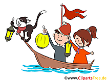 Kinder im Schiff mit Laternen Clipart, Illustration, Bild