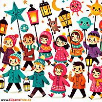 Kinder mit Laternen Clipart kostenlos