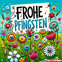 Pfingsten Glückwunschkarte mit Blumen und schönem Schriftzug